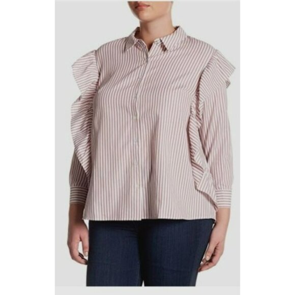 DR2 Daniel Rainn Dk Rose Pinstripe Ruffled Long Sleeve Button Up Shirt 3X NEW - Picture 7 of 8